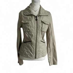 FishBone Skull Khaki Vintage Equestrian Rider Grunge Zipper Size M 100%Cotton